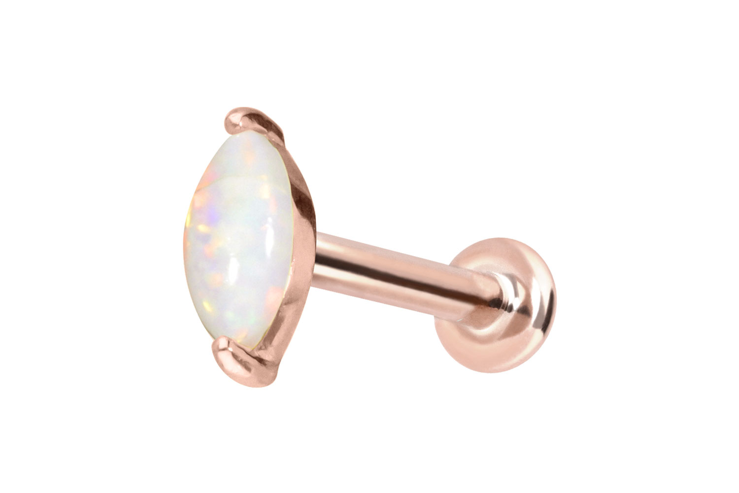 14 Karat Gold Labret Piercing mit Innengewinde OVALER SYNTHETISCHER OPAL